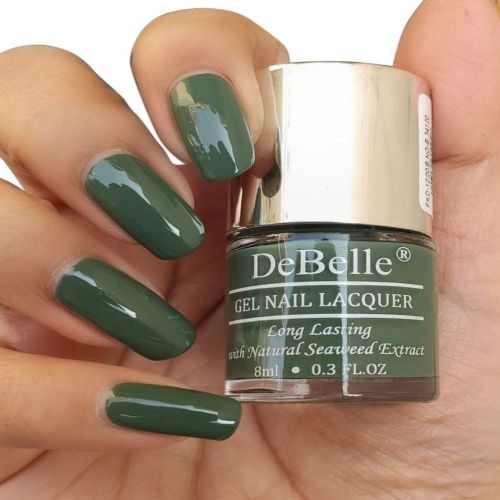 Make your friends green with envy with DeBelle gel nail color Green Olivia  at your nail  tips. Available at DeBelle Cosmetix online store with COD facility