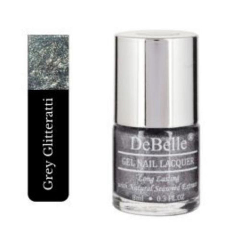 DeBelle Gel Nail Lacquers Combo Set of 2 BeBe Kiss (Hot Pink) & Grey Glitteratti (Grey Glitter), 16 ml