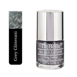 Grey looks glittery with DeBelle gel nail color  Grey Glitteratti. Available online at DeBelle Cosmetix online store with COD facility.
