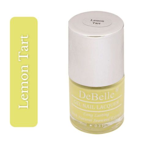 The bright Yellow-DeBelle gel nail color Lemon Tart.
