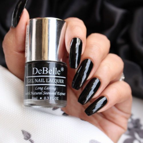 Black is Gorgeous-DeBelle gel nail clor  Luxe Noir. Shop online at DeBelle Cosmetix online store with COD facility.