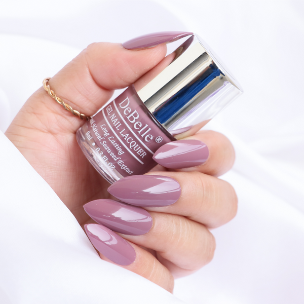 The look of sheer elegance at your nail tips with this alluring mauve DeBelle gel nail color  Majestique Mauve.Available at DeBelle Cosmetix online store with COD facility