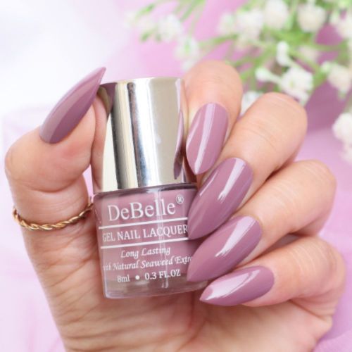 The trendy mauve on your nails with DeBelle gel nail color Majestique Mauve.Available at DeBelle Cosmetix online store.