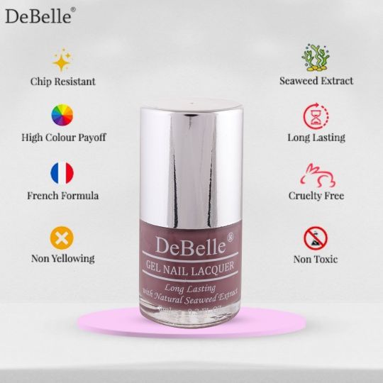 This DeBelle gel nail color Majestique Mauve  at your nail tips will surely make heads turnBuy this mauve shade enriched with hydrating seaweed extract at DeBelle Cosmetix online store.ll