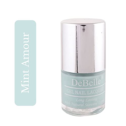 The mint blue-DeBelle gel nail color Mint Amour. Shop online at DeBelle Cosmetix online store.