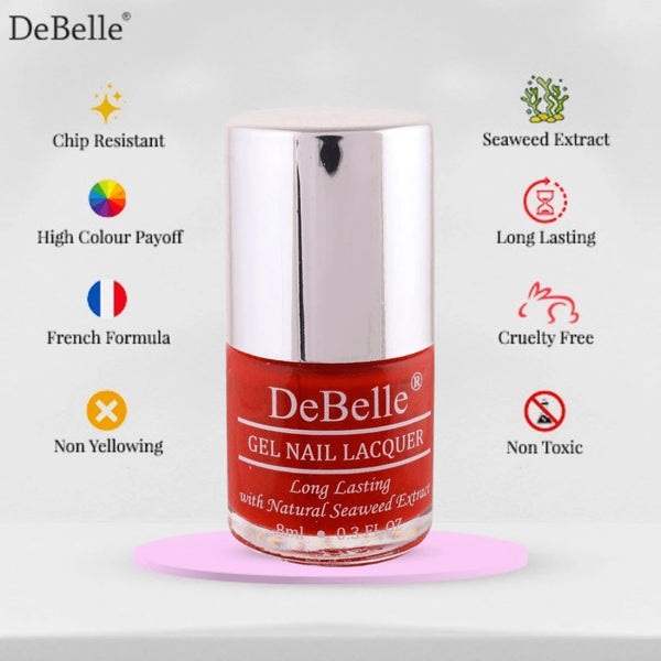 DeBelle Gel Nail Lacquer Moulin Rouge - (Dark Red Nail Polish), 8ml