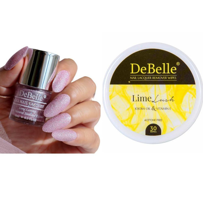 DeBelle Gel Nail Lacquer Ophelia & Lime Lush Nail Lacquer Remover Wipes Combo