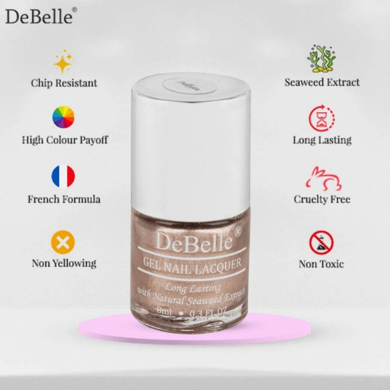 DeBelle Gel Nail Lacquer Pandora - (Blush Rose Gold Glitter Nail Polish), 8ml - DeBelle Cosmetix Online Store