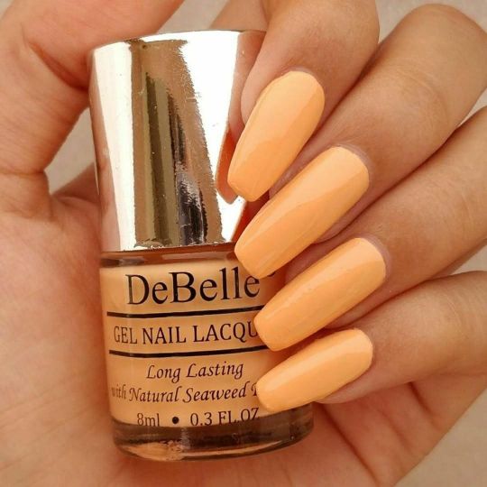 Add elegance to your nails with this pastel peach DeBelle gel nail color Peachy Passion on them. Buy this vegan cruelty free  non toxic nail color at DeBelle Cosmetix online store.