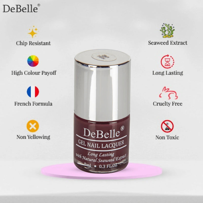 DeBelle Gel Nail Lacquer Plum Toffee - (Burgundy Nail Polish), 8ml