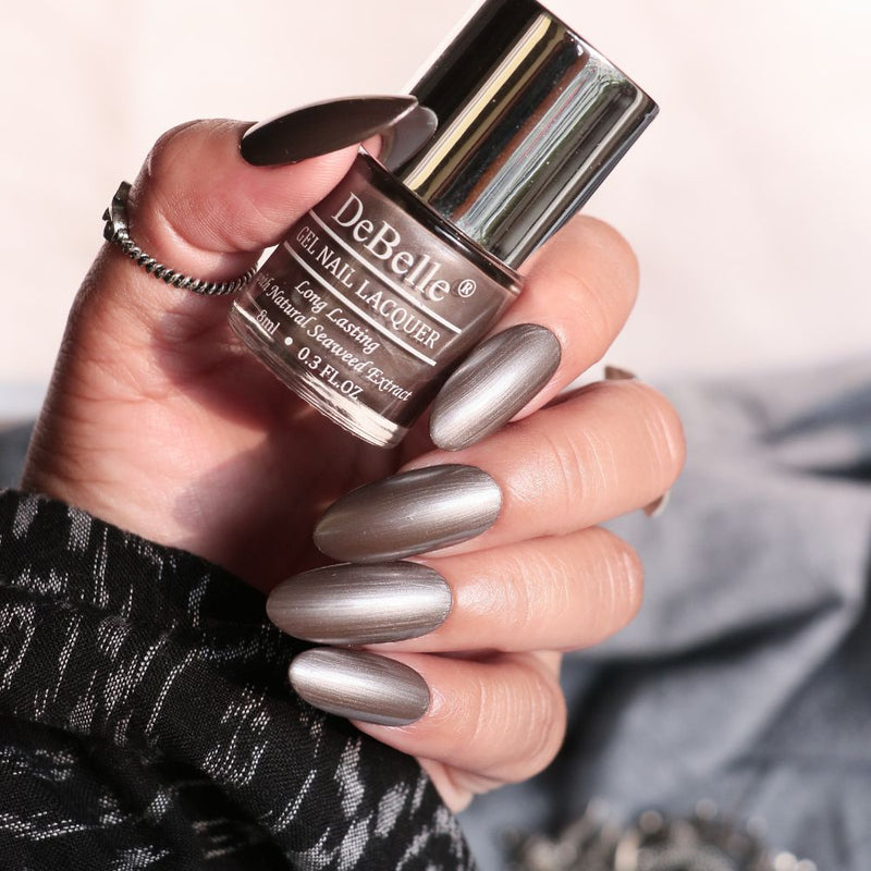 DeBelle Gel Nail Lacquer Polaris - (Metallic Grey Nail Polish), 8ml