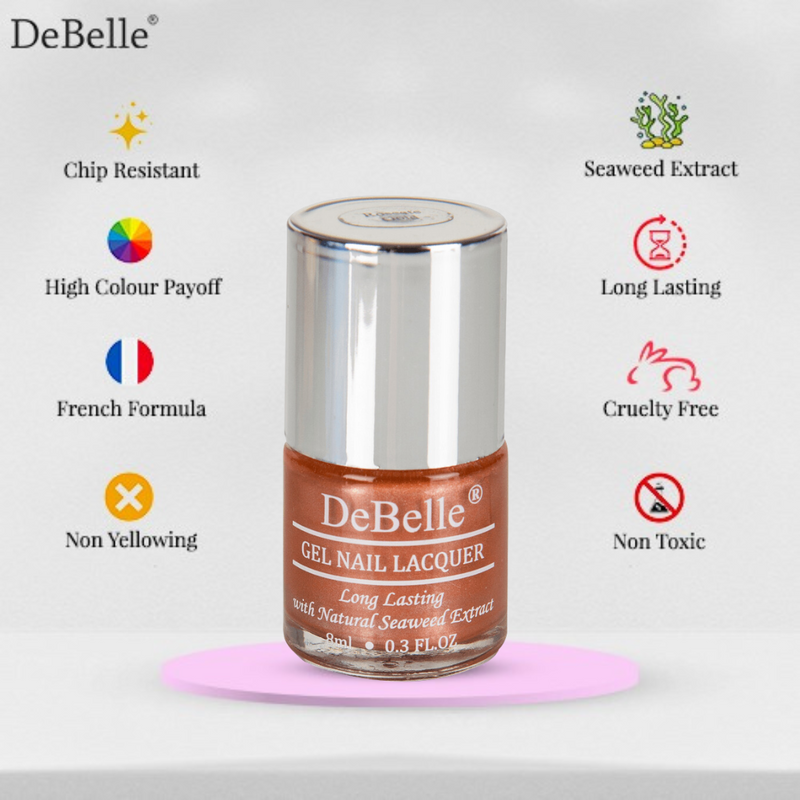 DeBelle Gel Nail Lacquers Combo of 3 Tahiti Teal , Roseate Gold and Choco latte - 8 ml each
