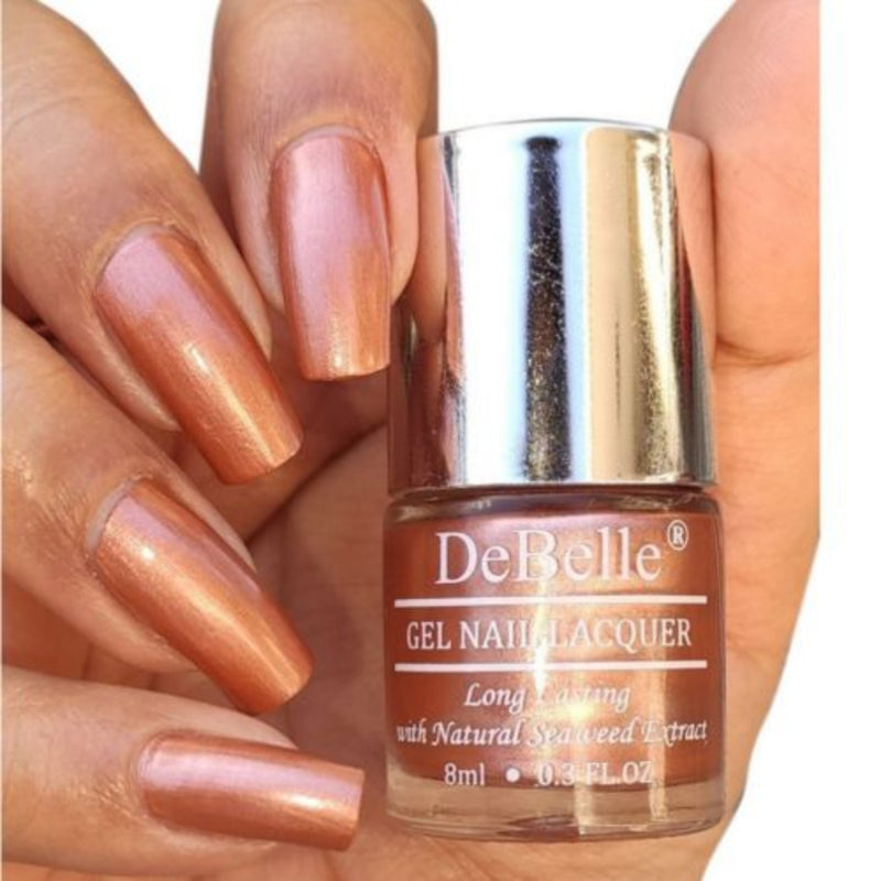 DeBelle Gel Nail Lacquers Combo of 3 Almond Blush, Roseate Gold and Natural Blush - 8 ml each