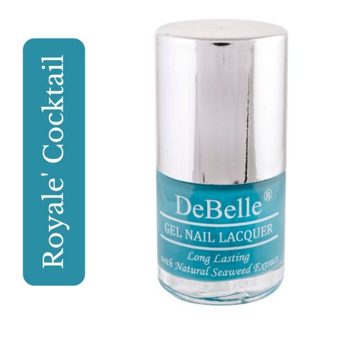 The turquoise blue_DeBelle gel nail color Royale Cocktail.Buy this shade enriched wit hydrating seaweed extract at  DeBelle Cosmetix online store.
