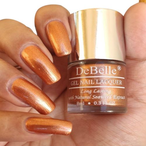 Copper with a  metallic gold sheen- Debelle gel nail color  Rusti2que Copper. Shop online at DeBelle Cosmetix online store.
