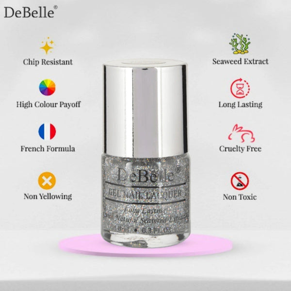 DeBelle Gel Nail Lacquer Shimmer Top Coat - (Holographic Top Coat Nail Polish), 8ml