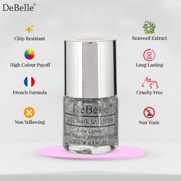DeBelle Gel Nail Lacquer Shimmer Top Coat - (Holographic Top Coat Nail Polish), 8ml