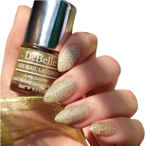 DeBelle Gel Nail Lacquer Sirius - (Gold With Silver Glitter Nail Polish), 8 ml - DeBelle Cosmetix Online Store