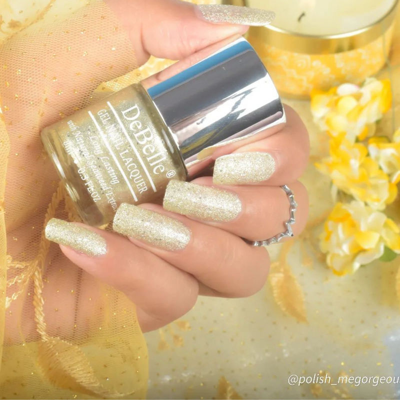 DeBelle Gel Nail Lacquer Sirius - (Gold With Silver Glitter Nail Polish), 8 ml - DeBelle Cosmetix Online Store