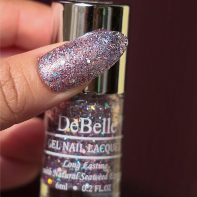 DeBelle Gel Nail Lacquer Tatiana Tassles (Clear Light Purple with Chunky Glitter Nail Polish), 6 ml