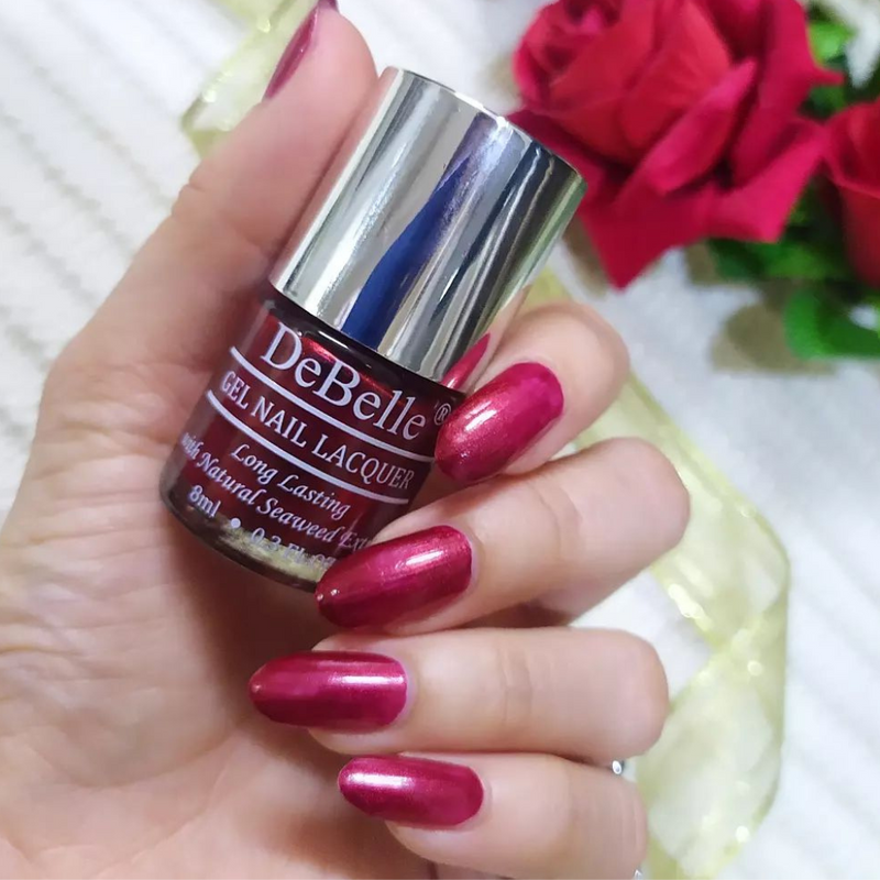 DeBelle Gel Nail Lacquer Antares (Deep Maroon Pearl Finish Nail Polish), 8ml - DeBelle Cosmetix Online Store