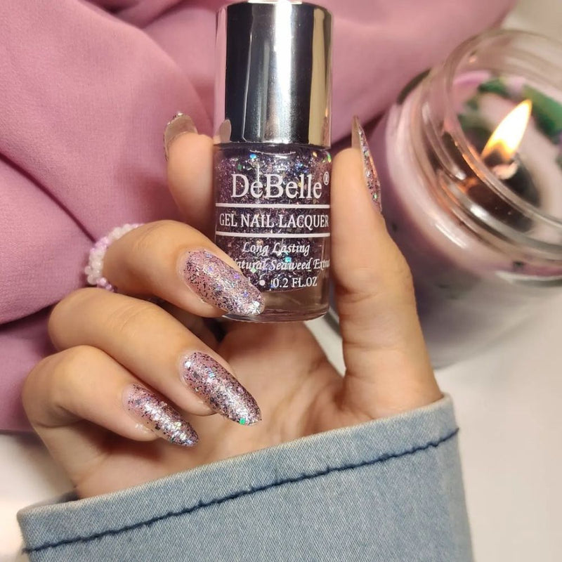 DeBelle Gel Nail Lacquer Tatiana Tassles (Clear Light Purple with Chunky Glitter Nail Polish), 6 ml