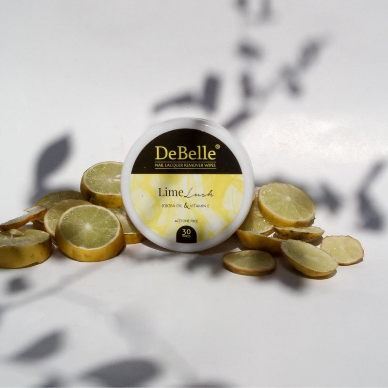 DeBelle Gel Nail Lacquer Green Olivia & Lime Lush Nail Lacquer Remover Wipes Combo - DeBelle Cosmetix Online Store