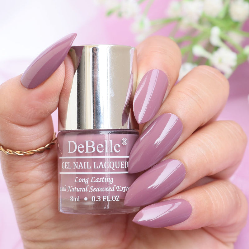Mauve the english  shade  to give your nails sheer elegance. DeBelle gel nail color  Majestique. Mauve. Buy this gift set of two nail paints Miss Bliss and Majestique  at DeBelle Cosmetix online store at affordable price
