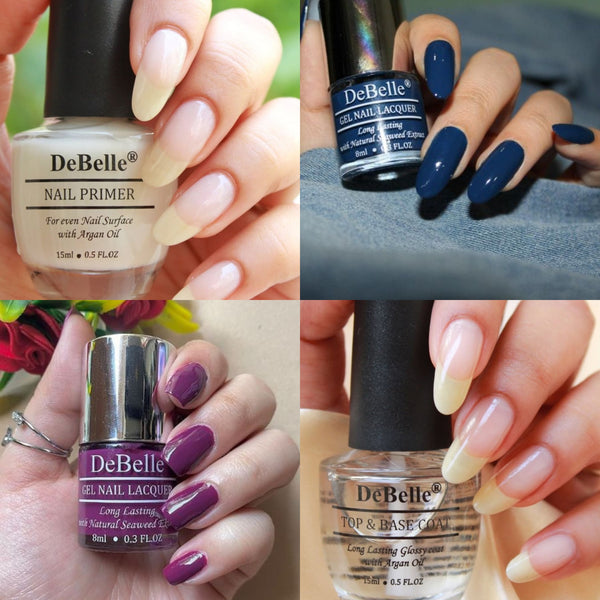 DeBelle Nail Art Manicure Kit (Nail Primer, Top & Base Coat, Bleu Allure, Luxe Lotus)