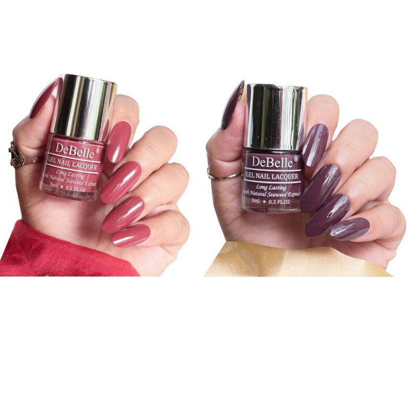DeBelle Gel Nail Lacquers Combo of 2(Scarlet Ruby,Plum Toffee)