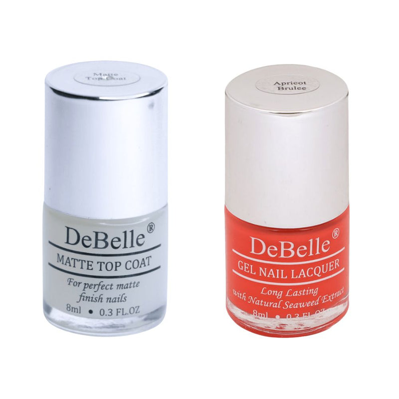 DeBelle Gel Nail Lacquer Apricot Brulee & Matte Top Coat Combo