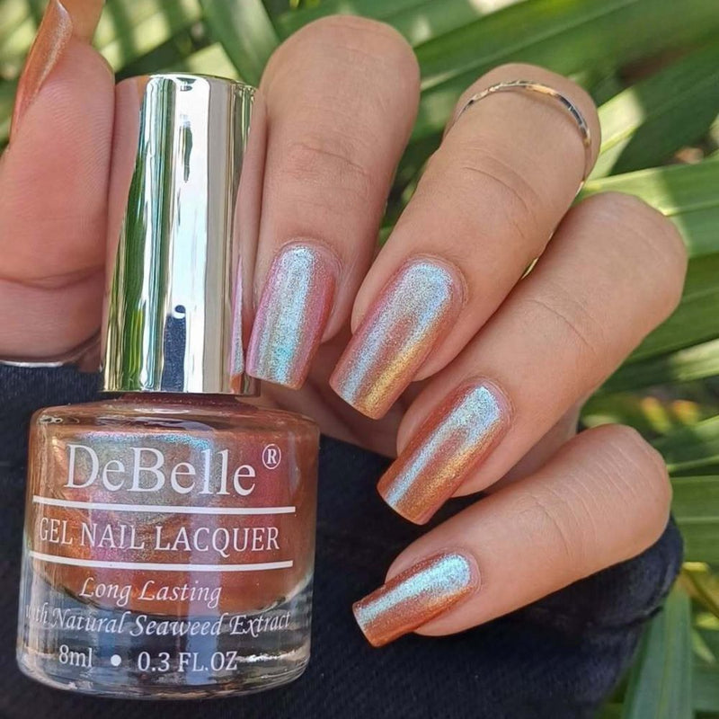 DeBelle Gel Nail Lacquer Ambitious Ariel(Brown with Shimmering Blue & Green Glitter), 8ml
