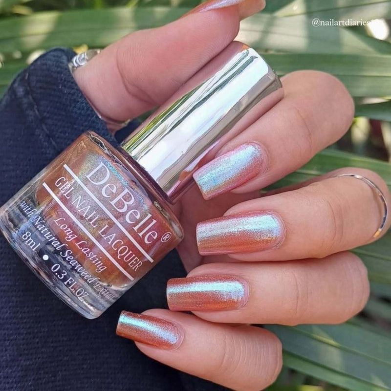 DeBelle Gel Nail Lacquer Ambitious Ariel(Brown with Shimmering Blue & Green Glitter), 8ml