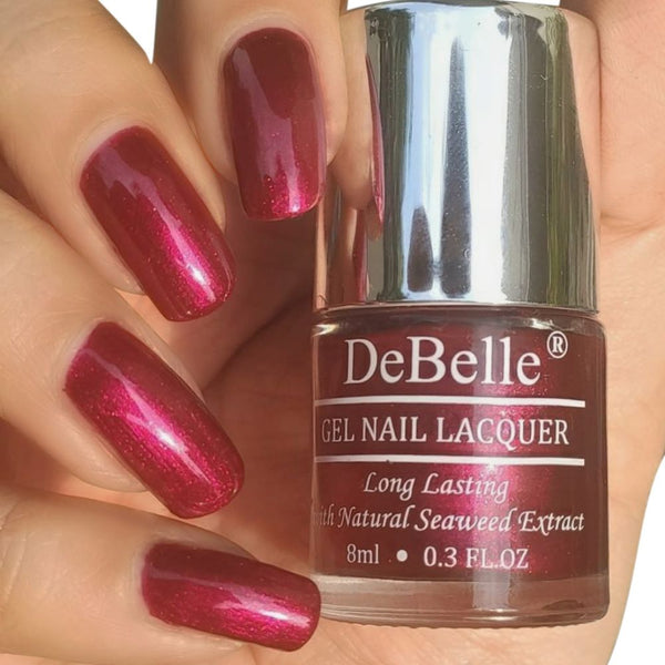 DeBelle Gel Nail Lacquer Antares (Deep Maroon Pearl Finish Nail Polish), 8ml