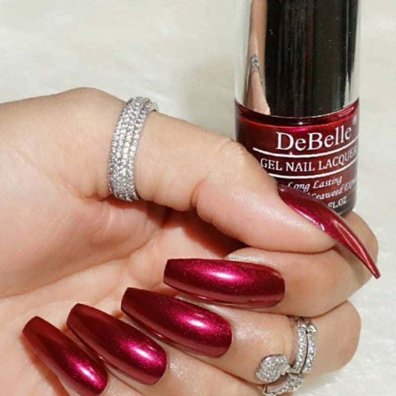 DeBelle Gel Nail Lacquer Antares (Deep Maroon Pearl Finish Nail Polish), 8ml