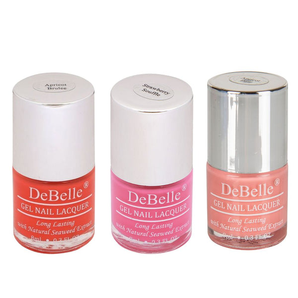DeBelle Gel Nail Lacquers Combo of 3 (Apricot Dew, Apricot Brulee , Strawberry Souffle)