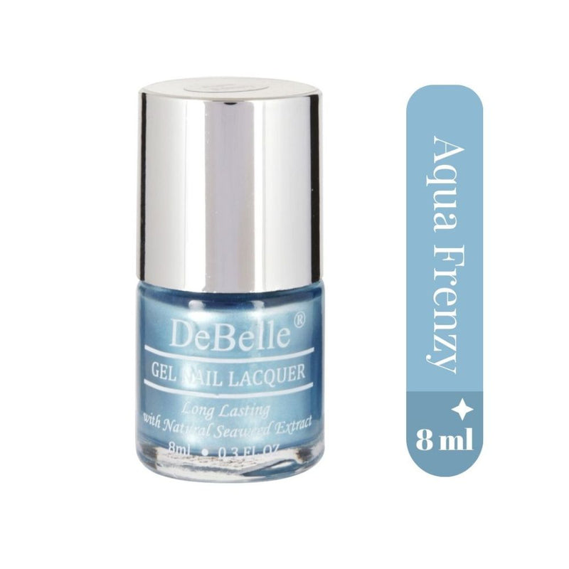 DeBelle Gel Nail Lacquer Aqua Frenzy - (Metallic Light Blue Nail Polish), 8ml