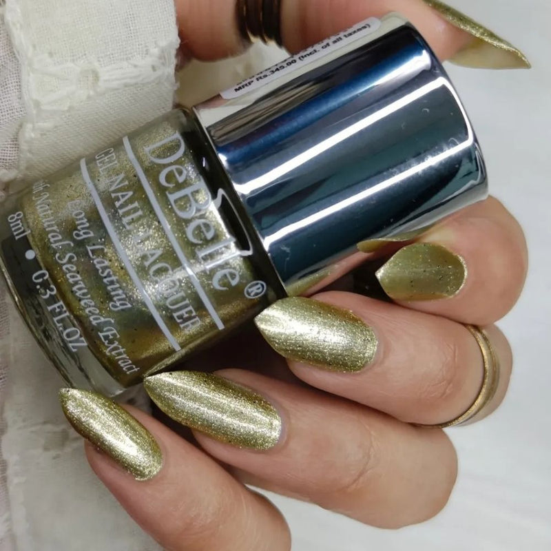 DeBelle Gel Nail Lacquer Canopus - (Beige Gold with Black Glitter Nail Polish), 8ml