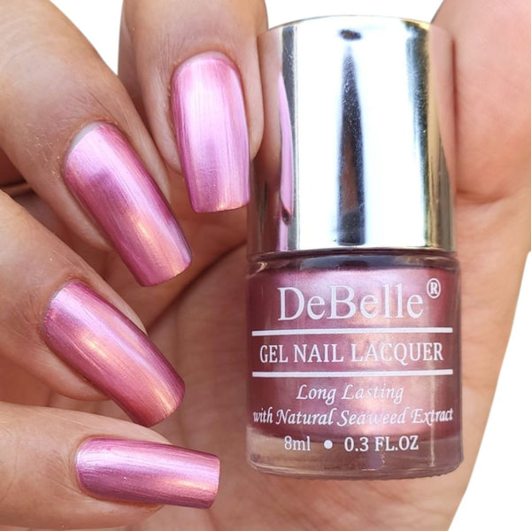 DeBelle Gel Nail Lacquer Chrome Glaze - (Metallic Pink Nail Polish), 8ml