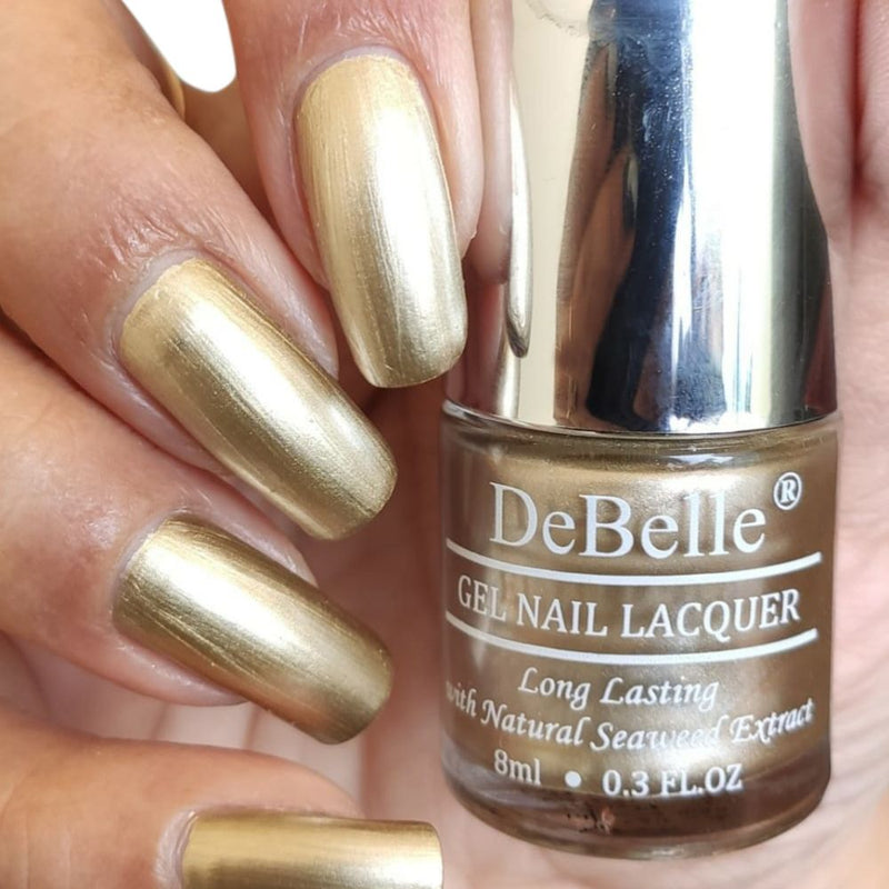 DeBelle Gel Nail Lacquer Chrome Gold - (Bright Gold Toned Chrome Nail Polish), 8ml