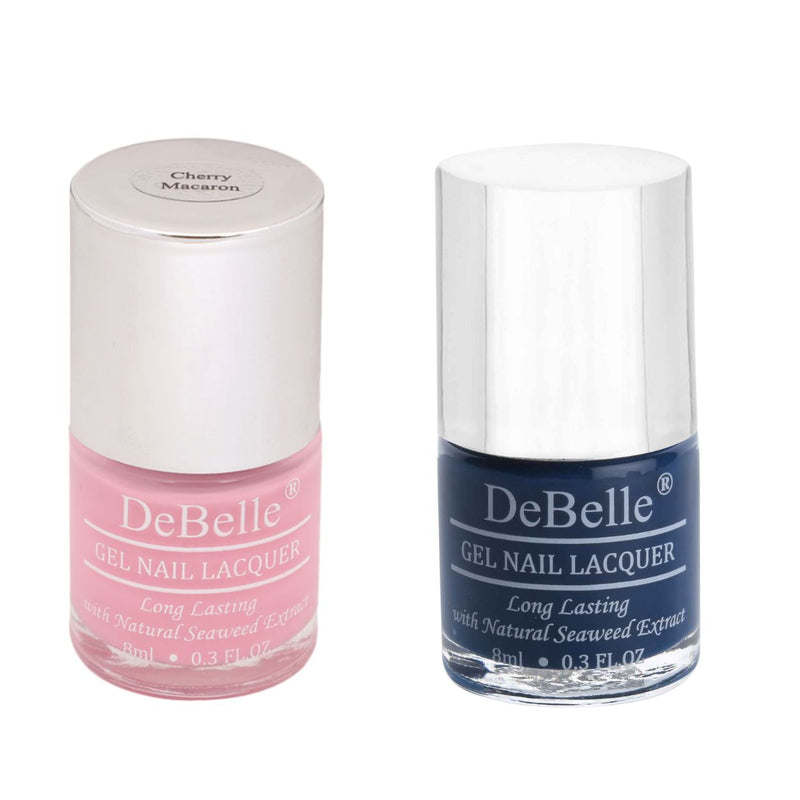 DeBelle Gel Nail Lacquers Combo of 2 (Bleu Allure & Cherry Macaron)