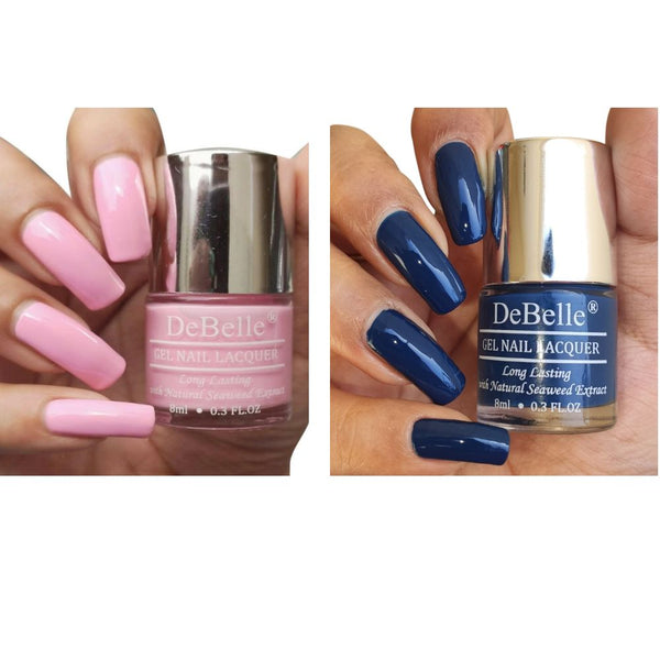 DeBelle Gel Nail Lacquers Combo of 2 (Bleu Allure & Cherry Macaron)
