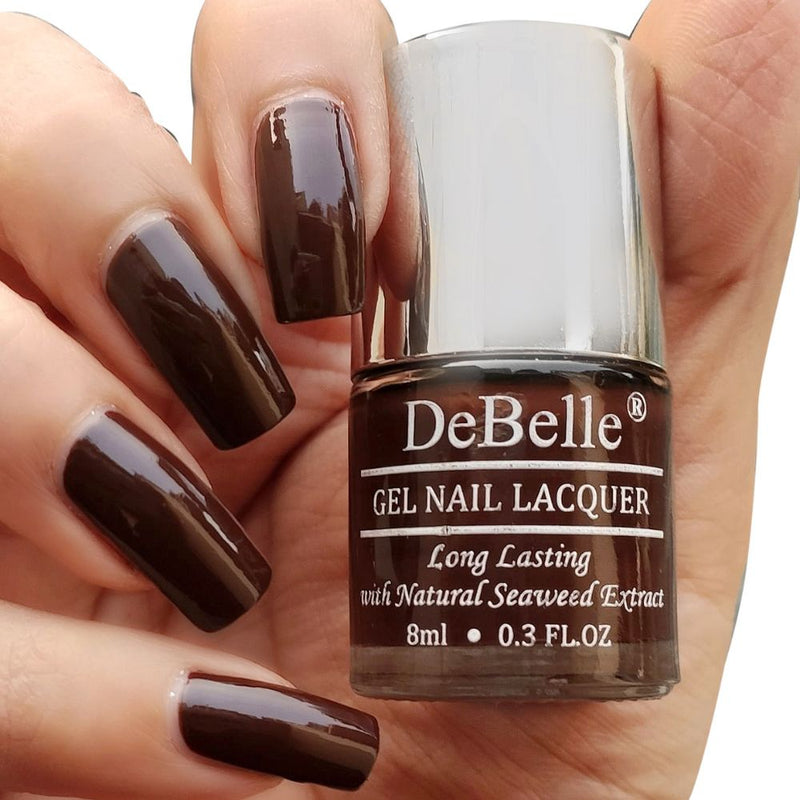 DeBelle Gel Nail Lacquer Cocoa Harvest (Dark Brown Nail Polish), 8ml