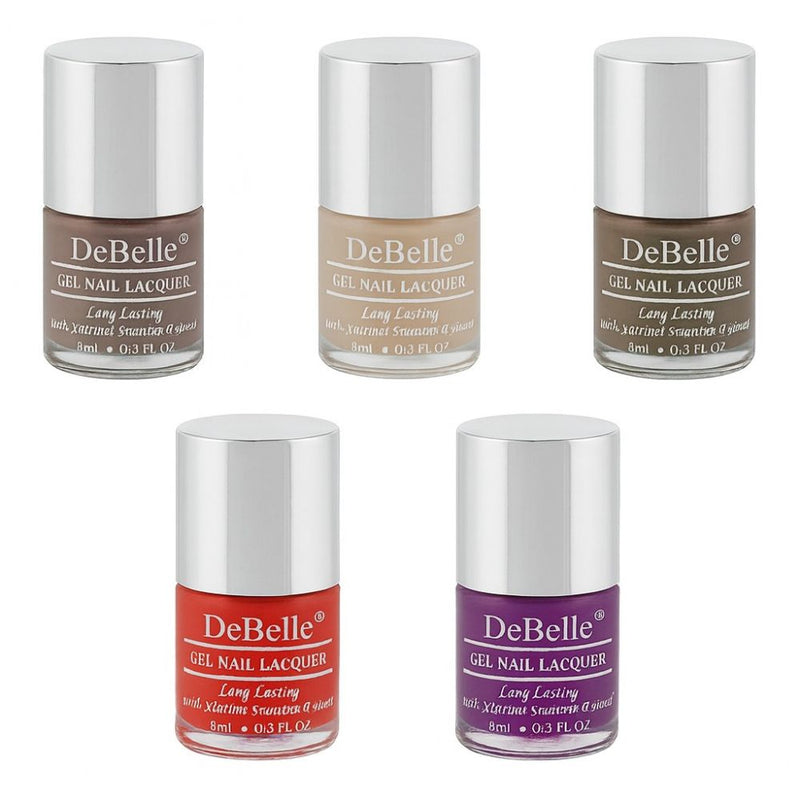 DeBelle Gel Nail Lacquers Combo of 5 (Rusty Henna, Luxe Lotus, Rose Taupe, Moonstone Bloom, French affair )