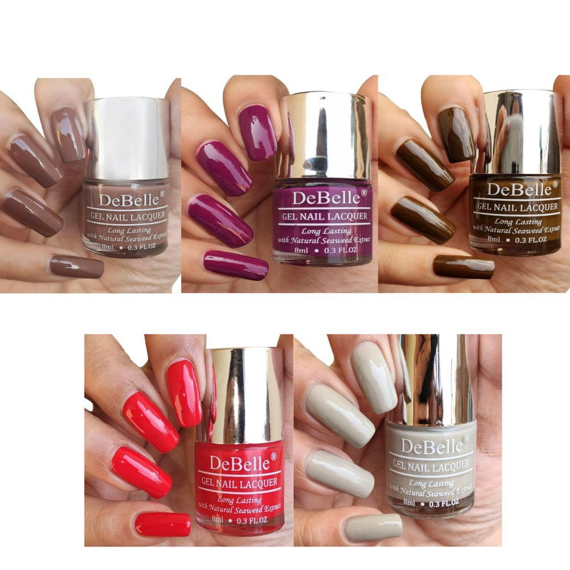 DeBelle Gel Nail Lacquers Combo of 5 (Rusty Henna, Luxe Lotus, Rose Taupe, Moonstone Bloom, French affair )