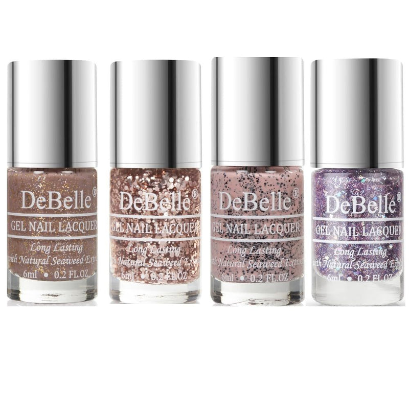 DeBelle Nail Polish Combo offer pack of 4,(Angelic Saira, Elite Tiffany, Inspiring Ira, Tatiana Tassles), 24 ml(6 ml Each)