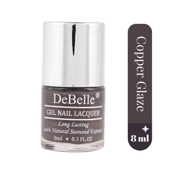 DeBelle Gel Nail Lacquers Combo of 3 Choco Latte, Scarlet Ruby and Copper Glaze - 8 ml each