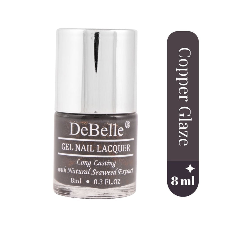 DeBelle Gel Nail Lacquer Combo Set of 4 Shimmer Top Coat, Copper Glaze, Glamorous Garnet, Laura Aura - 8ml