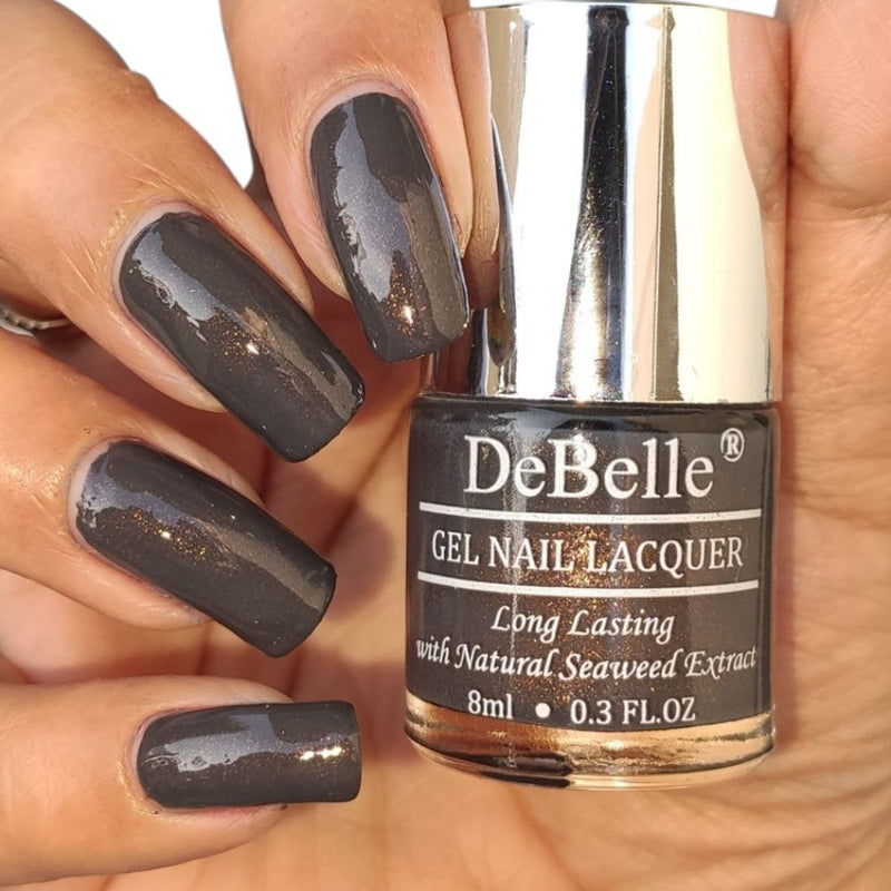 DeBelle Gel Nail Lacquer Copper Glaze - (Dark Grey with Copper Specks Nail Polish), 8ml