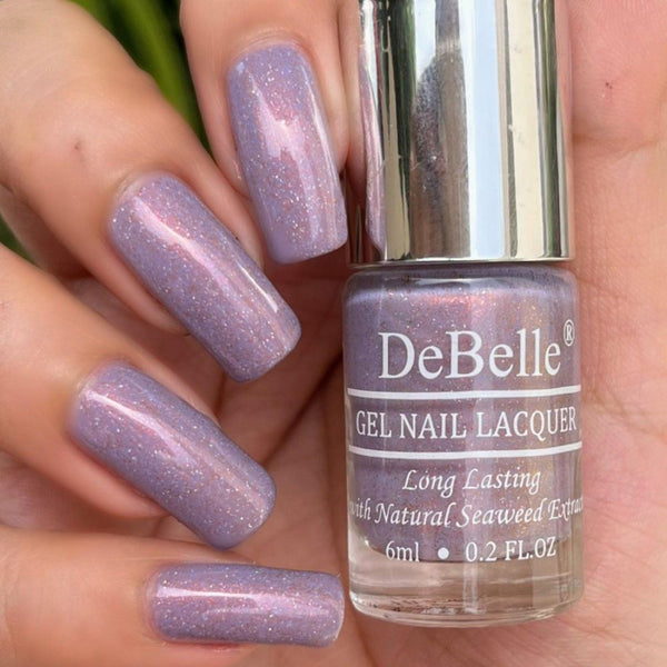 DeBelle Gel Nail Lacquer Dainty Diana(Purple with Holo Shimmer Nail Polish), 6 ml